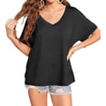 thumbnail image 2 of Camisetas de Gran Tamaño para Mujer, Cuello en V, Corta, Camisetas Holgadas Informales de Verano. Negro M, 2 of 9