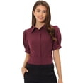 thumbnail image 1 of Camisa abotonada de oficina de trabajo Allegra K de algodón con cuello de manga abullonada para mujer Rojo Oscuro XS, 1 of 5