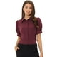 thumbnail image 1 of Camisa abotonada de oficina de trabajo Allegra K de algodón con cuello de manga abullonada para mujer Rojo Oscuro XS, 1 of 5