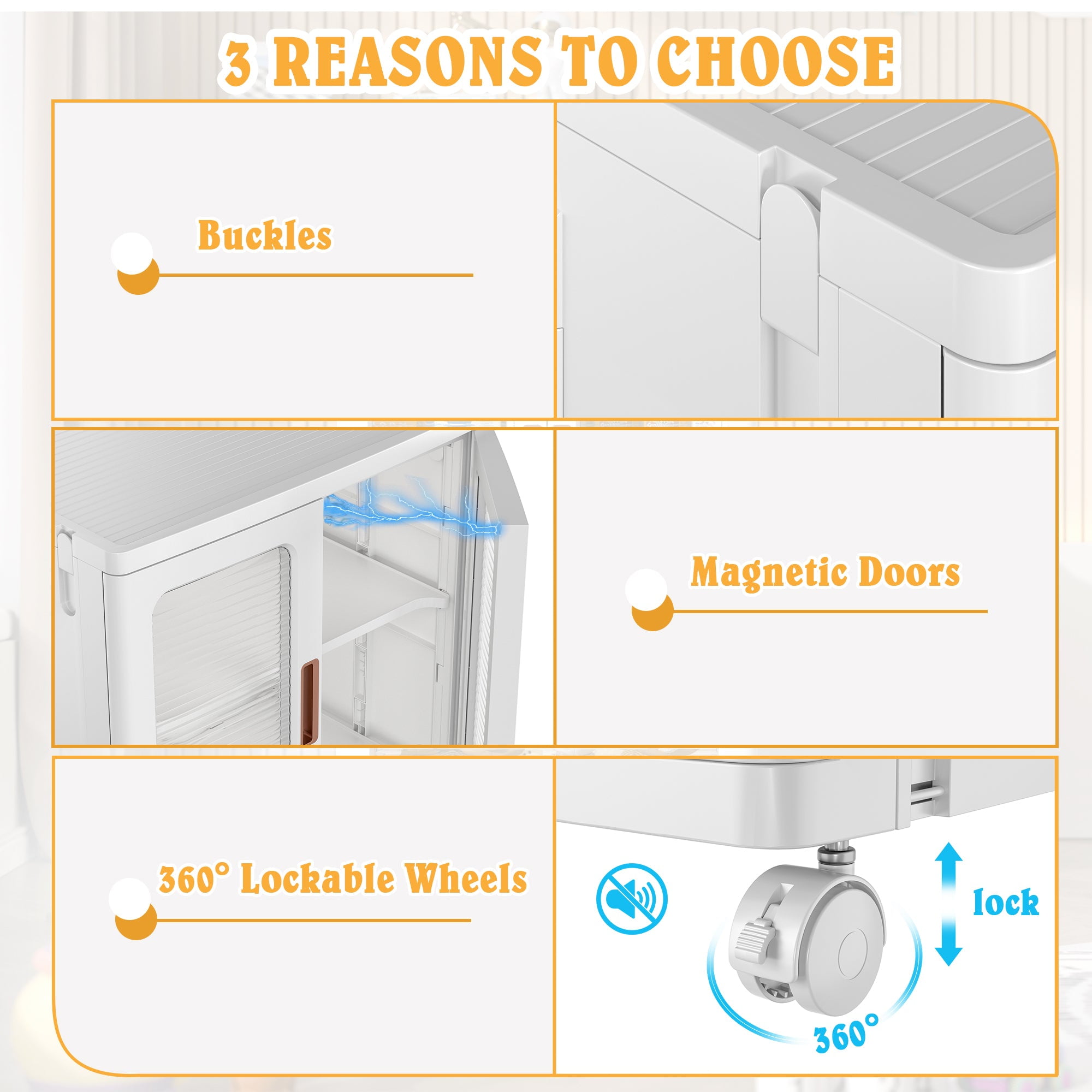 VECELO Stackable 1-Pack Storage Bins with Drawer, Storage Organizer with Wheels and Dual Door, Plastic Closet Collapsible Storage Bins for Home, Office and Dorm, White
