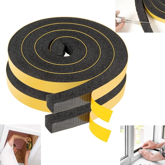 Tutuviw 2 Pcs Window Air Conditioner Foam Tape,Foam Strips with Adhesive,Weather Stripping,Door Seal Strip for Insulation/Weatherstrip/Gap Blocker,Total 13 Feet Long(Yellow, 6.5ftx2 Rolls)