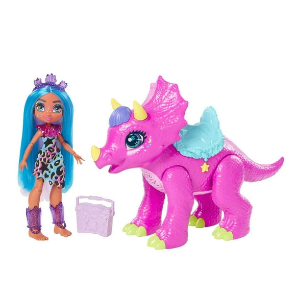 Cave Club Tella Doll and Partyceratops Playset with Dinosaur, Sounds & Music
