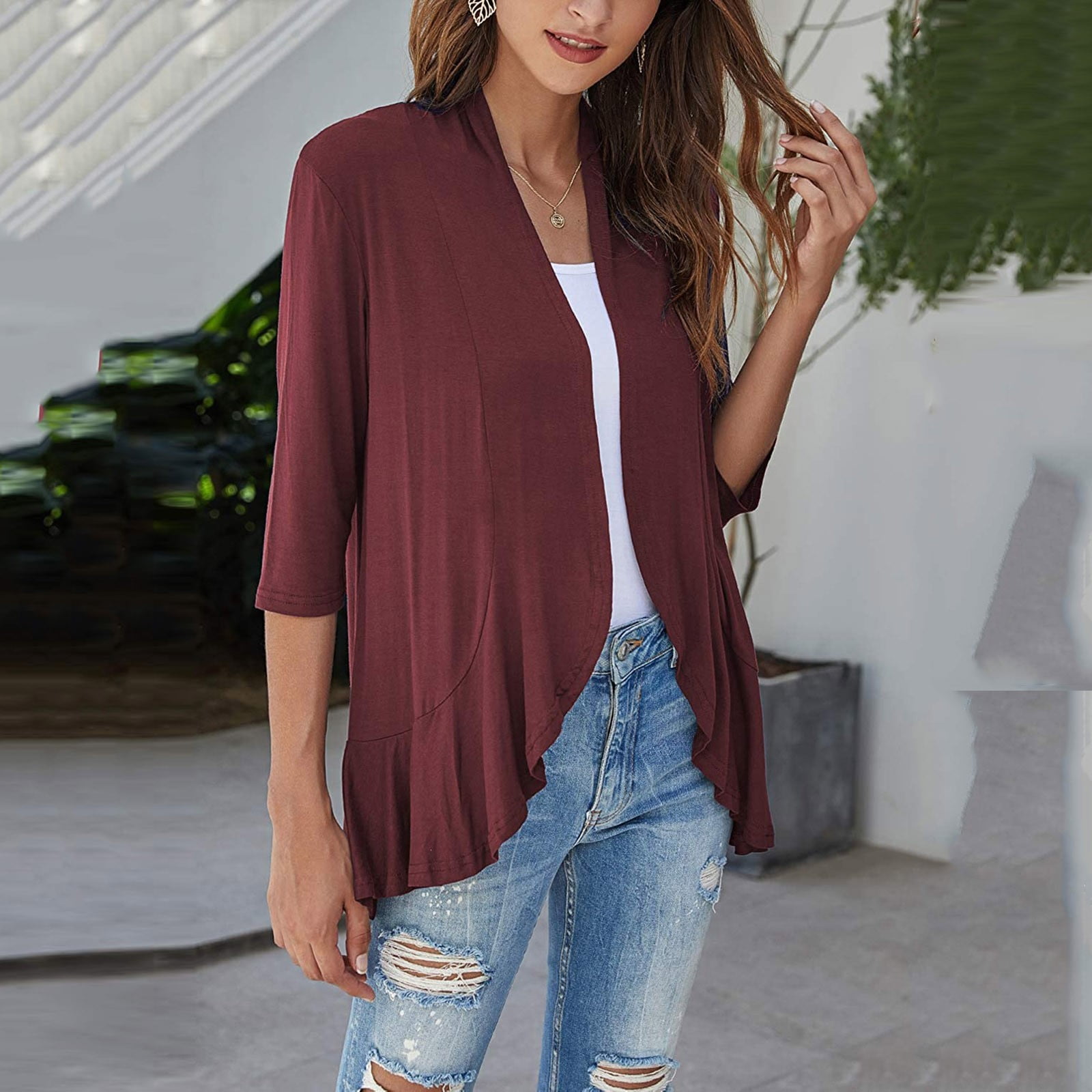 Front Cardigans Soft Draped Ruffles 
