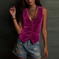 thumbnail image 7 of Vintage Velvet Vest for Women V Neck Cropped Sleeveless Casual Button Down Waistcoat Tops Regular Fitted Jacket Waistcoat Summer Trendy Going Out suits For Womens Fashion Womens Tops Hot Pink XL, 7 of 7