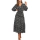 thumbnail image 1 of Vestido largo de fiesta informal con cuello en V y manga larga con volantes y estampado de leopardo bohemio para mujer Adepaton WMPH-1447-8, 1 of 1
