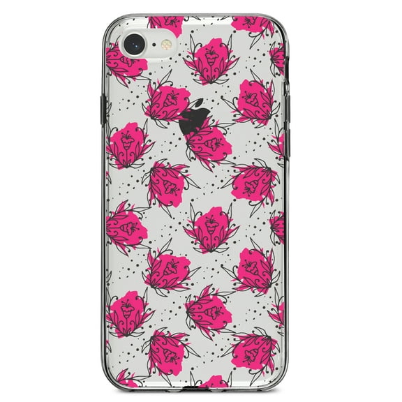 DistinctInk Clear Shockproof Hybrid Case for iPhone 7 8 SE (2020 Model) 4.7" Screen TPU Bumper Acrylic Back Tempered Glass Screen Protector - Wildflower Pink Graffiti