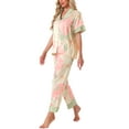 thumbnail image 4 of INSPIRE CHIC Women's Satin Pajama Set Silk Floral Short Sleeves Top and Pants 2 Pcs Pajamas S Pink, 4 of 6