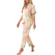 thumbnail image 4 of Conjunto de pijama de satén para mujer INSPIRE CHIC, top de seda con mangas cortas y pantalones, 2 piezas, L, rosa, 4 of 6