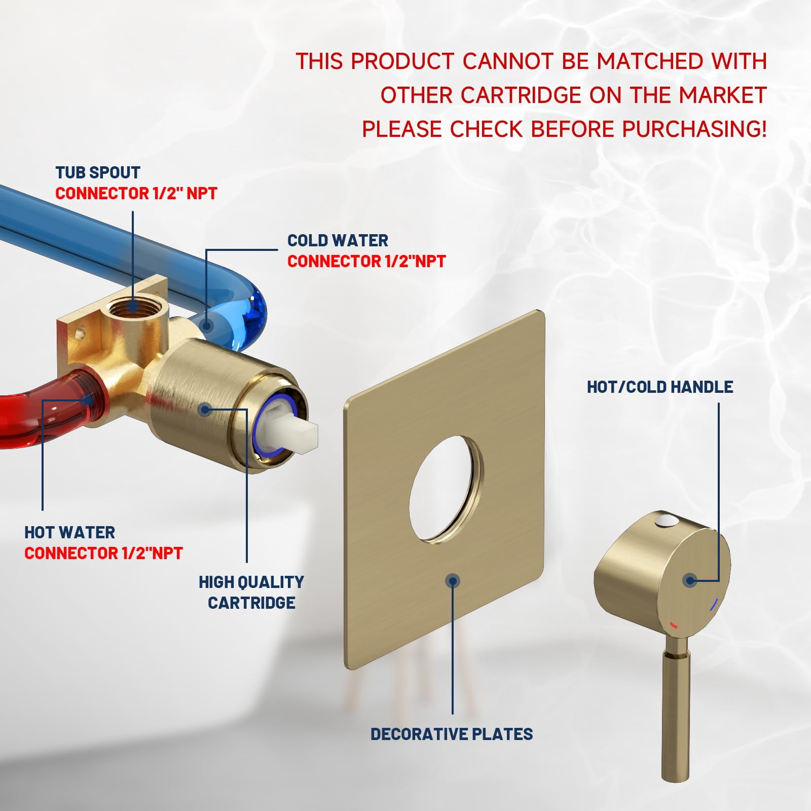 Wall Mount Bathtub Faucet Brushed Gold Single Handle Modern