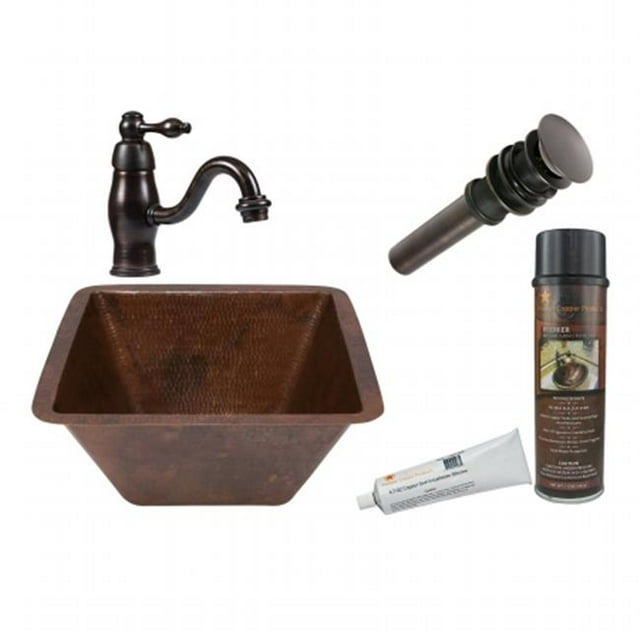 Premier Copper Products BSP3-LSQ15DB Évier Martelé Carré avec Robinet de Cuve