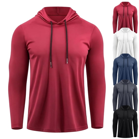 GrmtClth Men's Hoodie Quick Dry Compression Wicking Long Sleeve Athletic Gym Training Hooded Shirt Red S