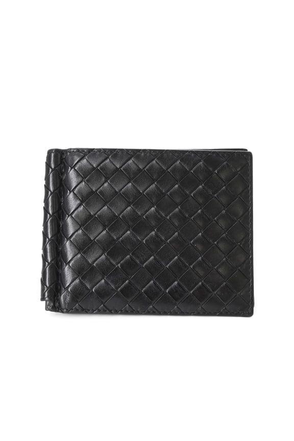 Pre-Owned BOTTEGA VENETA Money Clip Business Card Case in Intrecciato Leather, Black,... (Good)