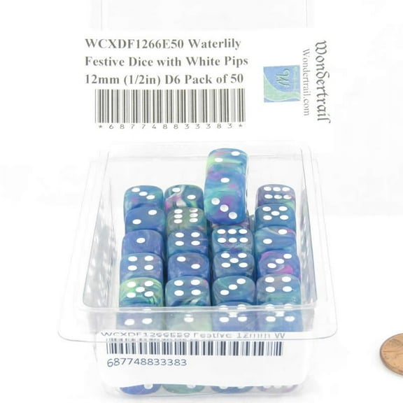 Waterlily Festive Dice with White Pips 12mm (1/2in) D6 Pack of 50 Wondertrail