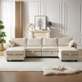 thumbnail image 2 of 113" Modular Sectional Corduroy Sofa, 4 Seat U Shaped Cloud Couch with Storage Seats and 48" Double Chaises, Convertible 83.5"×61.5" Sofa Bed with Pillows for Living Room, Beige, 2 of 9
