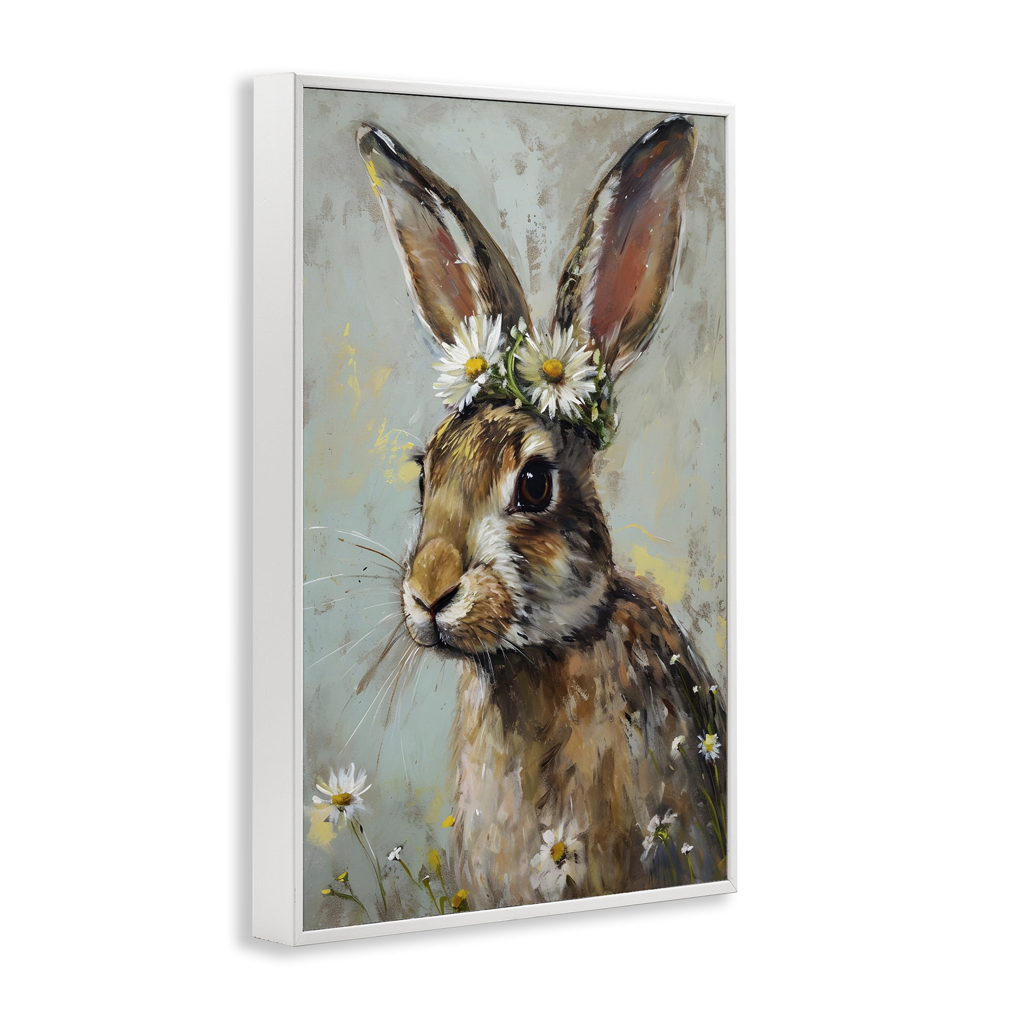 Stupell Industries Bunny & Daisy Crown Animals & Insects Painting White Framed Art Print Wall Art, 16 x 24