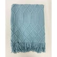 thumbnail image 3 of Fennco Styles Irregular Rhombus Diamond Knit Fringe Throw Blanket 50" W x 60" L – Aqua Geometric Woven Blanket for Couch, Bedroom and Living Room Décor, 3 of 6