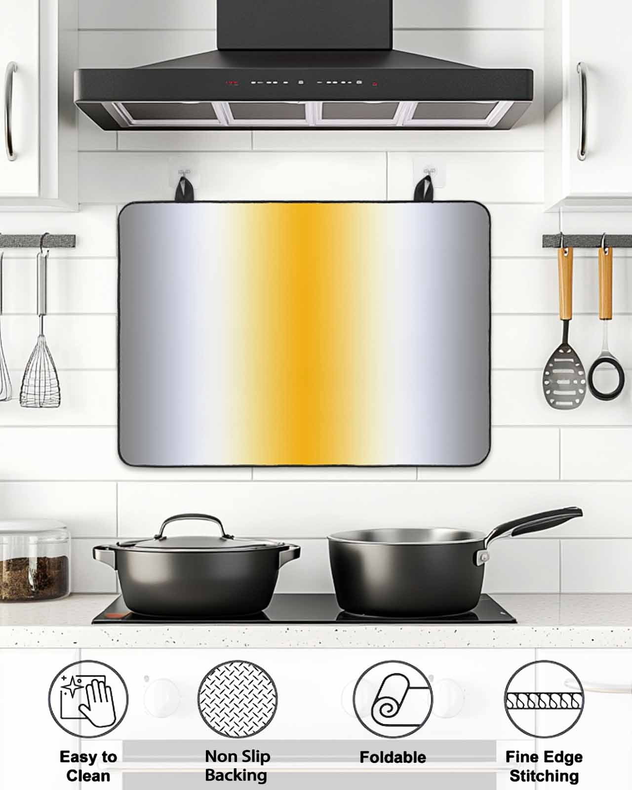 Stove Top Covers for Electric Stove, Orange Grey White Glass Stovetop Cover Protector, Farmhouse Ombre Color Modern Simple Induction Cooktop Protector Oven Mat for Kitchen Countertop 28.5"x20.5"
