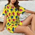 thumbnail image 4 of Uemuo Colorful Ping Pong Pattern Women's Short-Sleeved Pajama, Button-Front Loungewear, 2-Piece Summer Sleepwear, Elastic Drawstring Shorts-X-Large, 4 of 7