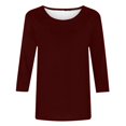 thumbnail image 5 of Loopsun Womens Top, 3/4 Sleeve T-shirts for Women, Casual Crew Neck 3/4 Sleeve Solid Fashion Loose Pullover Wine, 5 of 6