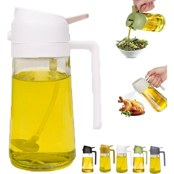 Oil Sprayer for Cooking, Oil Dispenser for Kitchen Spray, 2 in 1 Olive Oil Dispenser Bottle for Kitchen, 17oz/500ml Glass Oil Bottle, Food-grade Oil Mister for Air Fryer,Salad,Frying,BBQ (White)