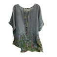 thumbnail image 1 of LilyLLL Womens Plus Size Floral Short Sleeve Crew Neck Linen Tunic Blouse Tops, 1 of 2