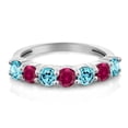 thumbnail image 2 of Gem Stone King 925 Sterling Silver Round Swiss Blue Topaz Red Created Ruby Anniversary Ring for Women (1.55 Cttw, Gemstone Birthstone, Size 7), 2 of 4