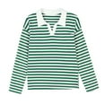 thumbnail image 2 of Alkepwun Women's Striped Print Shirts Fall Fashion Long Sleeve Collar Neck Under Shirt Lightweight Loose Fit Drop Shoulder Knit Shirts Tops, 2 of 5