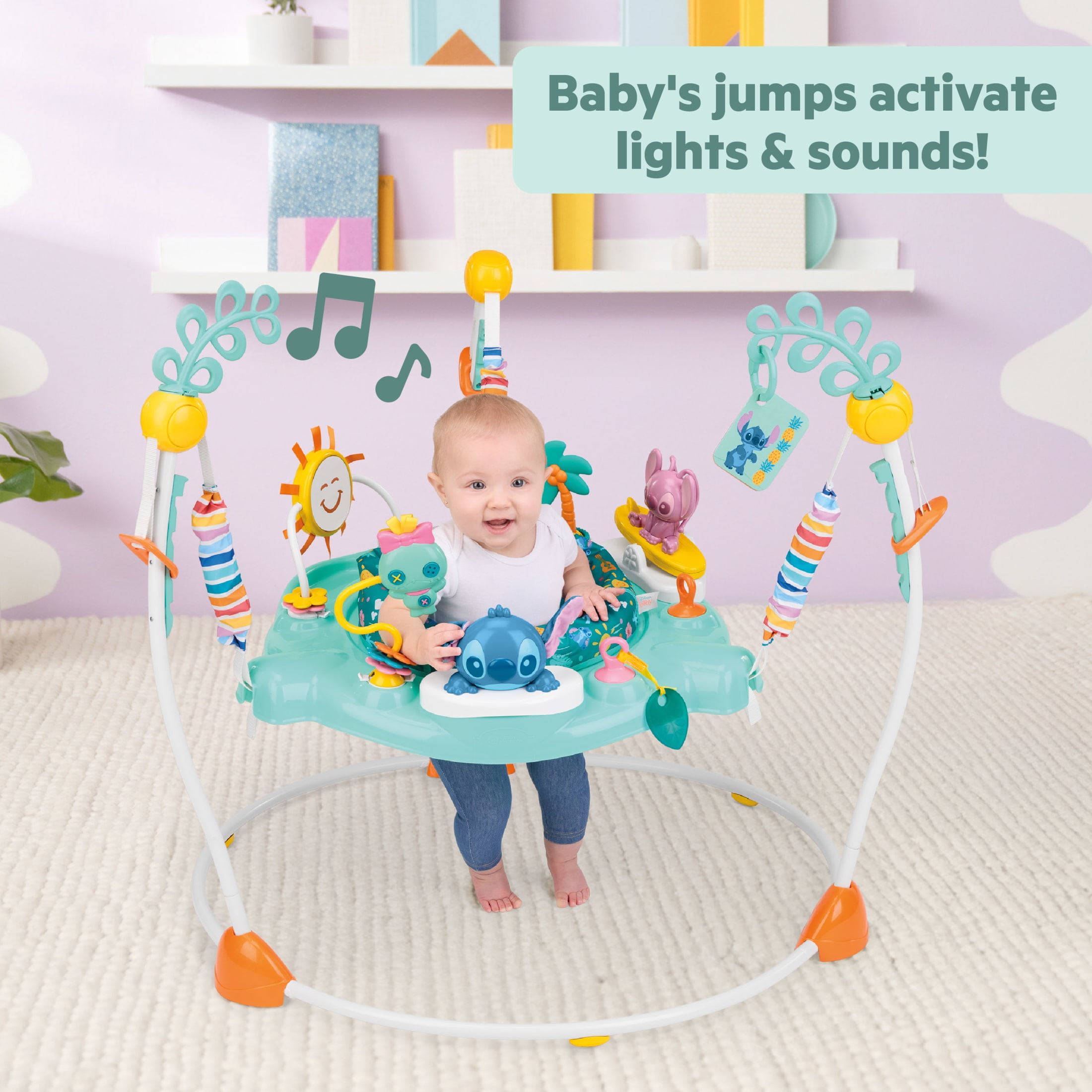 Bright Starts Disney Stitch Little Ohana Baby Activity Jumper, Unisex, Infant (Blue)