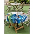 thumbnail image 4 of Outdoor Tablecloth with Umbrella Hole for Patio/Picnic/Party/Camping, Rustic Beach Waterproof Table Cloth Round Cover Washable, Tropical Surfboard Palm Tree Wooden Grain (Dia 60"), 4 of 8