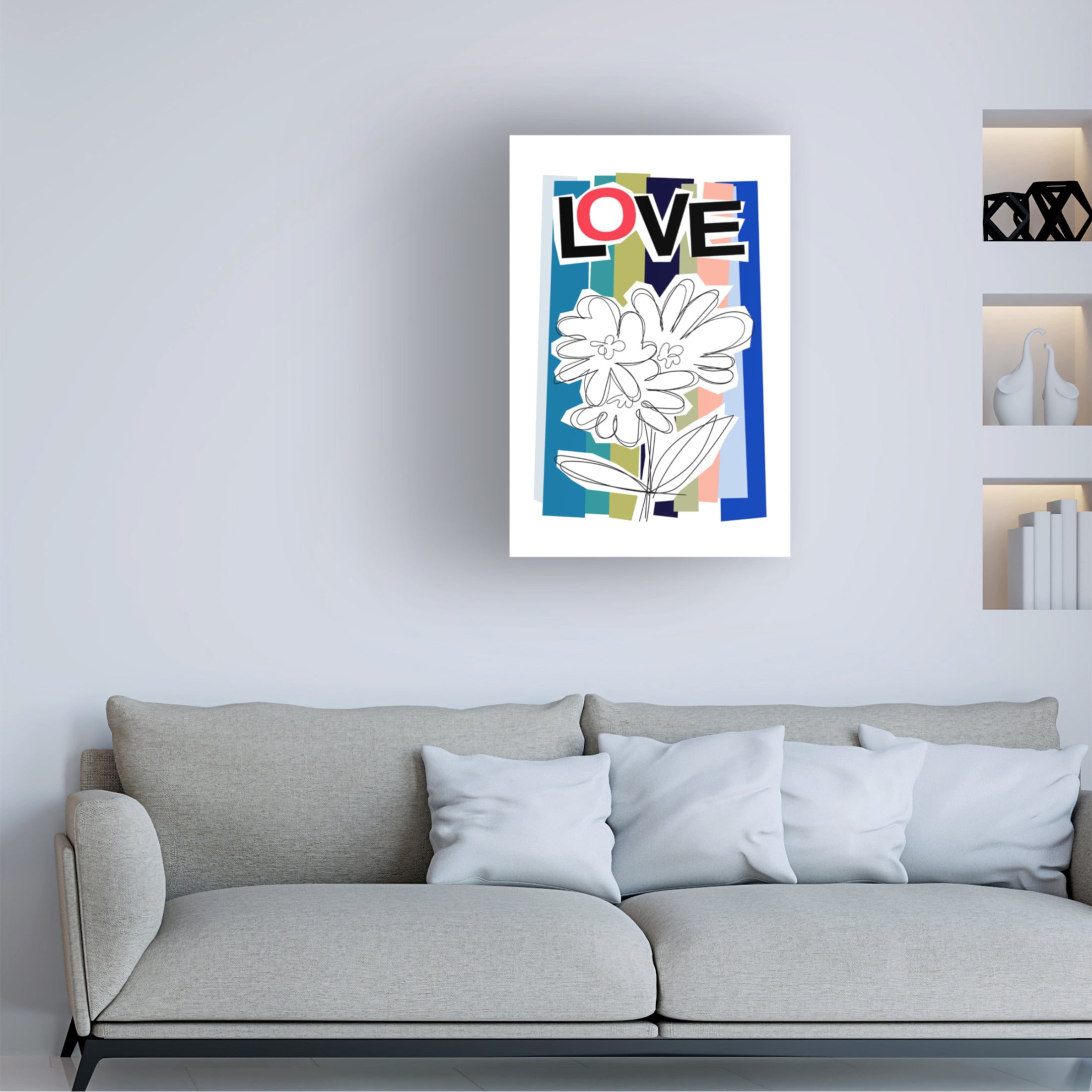 Trademark Fine Art Frances Collett  Scribble Flower Blue Canvas Wall Art