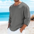 thumbnail image 2 of Avirosel Men's Casual Solid Color 3/4 Sleeve Round Neck Shirt Regular Fit Polyester Breathable Comfortable Top for Gym Sports Outdoor Activities Gray, 2 of 5