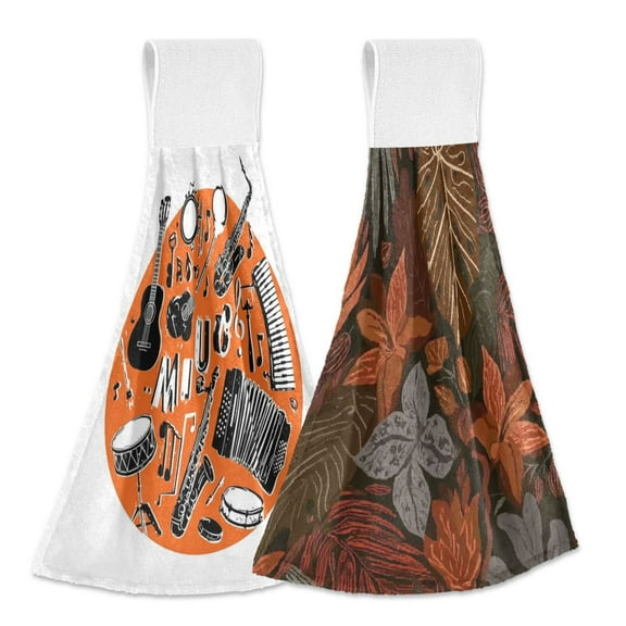 IAUYY Kitchen Hanging Towels Set of 2 100% Polyester Absorbent, Super Soft Hand Towels with Hanging Loops for Bathroom Kitchen Marimba Mantara Plant