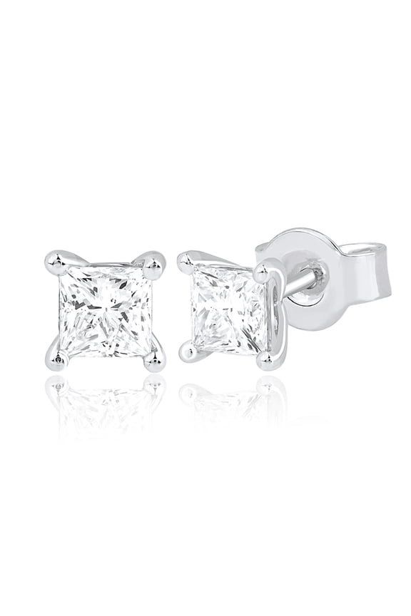 1 cttw Princess Cut IGI Certified Lab Grown Diamond Classic 4 Claw Solitaire Stud Earrings for Women & Men in 14K Solid Yellow Gold Push Back (Clarity: VS, Color: EF, 1.00 cttw)