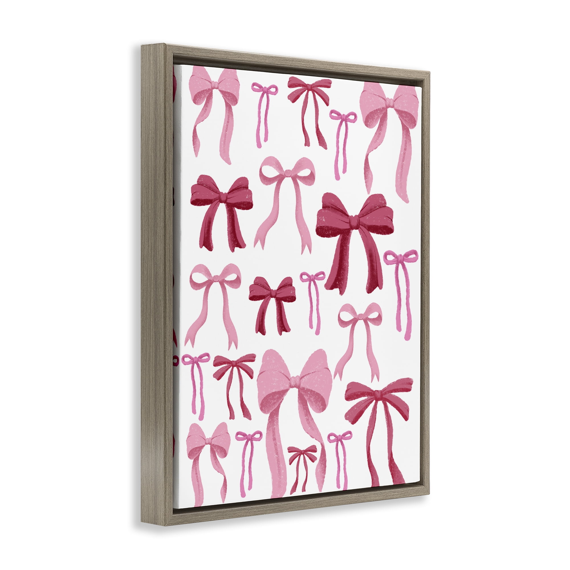 Stupell Industries Bows All Over Pink & Red Brown Framed Floater Canvas Wall Art, design by Marcus Prime
