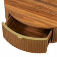 thumbnail image 6 of Atumcto Farmhouse Round Coffee Table with Storage Drawer, Fluted Design and Gold Handle for Living Room, Brown, 6 of 10