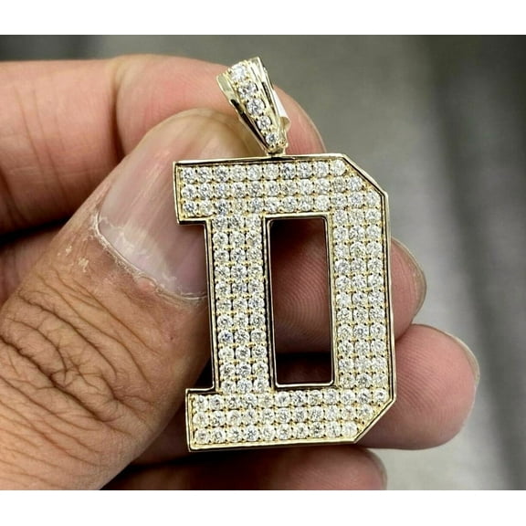 Aishvi Jewels 1.50Ct Round Cut Real Moissanite ''D'' Letter Initial Pendant 14K Yellow Gold Plated