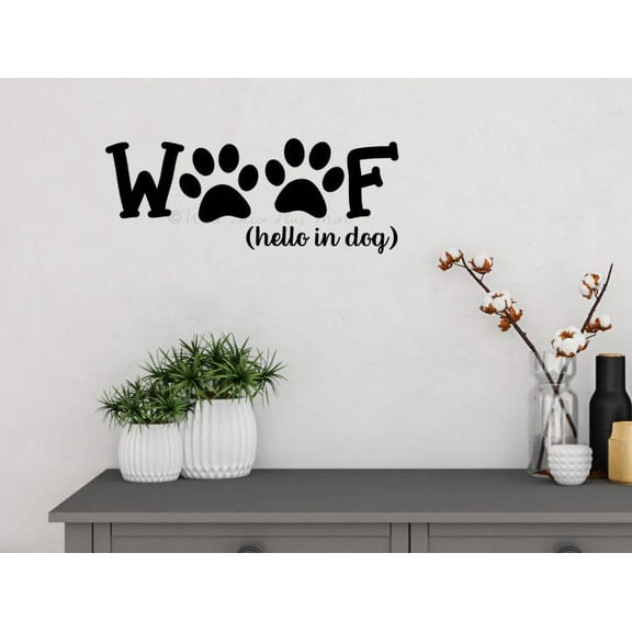 Woof Hello In Dog Pet Lover Wall Quote Stickers Vinyl Art Decals for Home Decor 23x9-Inch Black