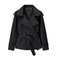 thumbnail image 4 of Cropped Trench Coat for Women Lapel Collar Belted Button Blazer Casual Trendy Elegant Office Fall Jacket, M, 4 of 7