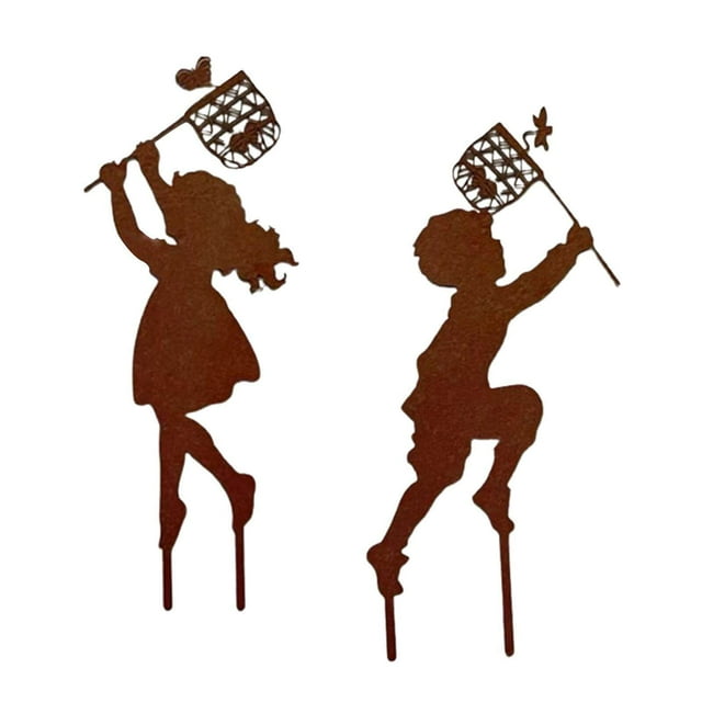 Craft Iron Children Silhouette Garden Pation In-Ground Statues fairy wire statue Boy Girl