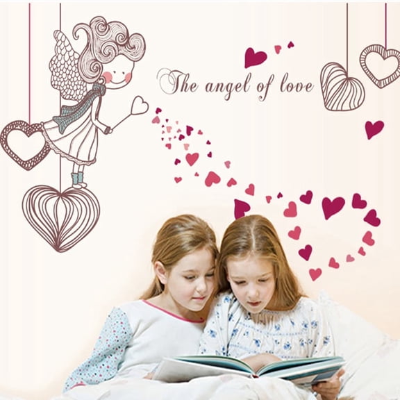 Angel Love Heart Wall Stickers Wall Decal for Living Room TV Background Wall Art Decors Decoration Window Thanksgiving Christmas