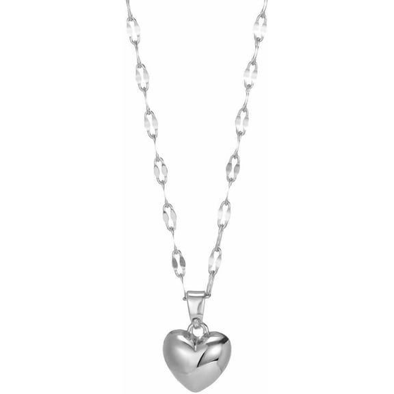 Miora Smooth Puffed 3D Heart Pendant Necklace, Minimal Hollow Link Layering Jewelry for Women