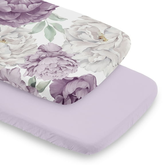 Sweet Jojo Designs Peony Floral Garden Purple Ivory and Green Baby Bassinet Fitted Sheets 2 Piece Set