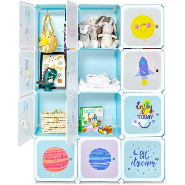 INFANS Children Wardrobe Kid Closet Portable Baby Dresser Cute for Kids Bedroom Nursery Armoire with Doors 12 Cube 2 Hanging Sections Kid Clothes Storage Organizer Pink 12 Cubes Walmart