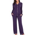 thumbnail image 4 of Wovilon Women's Cotton Modal Long-Sleeve Shirt and Full-Length Bottom Pajama Set, 4 of 5