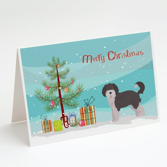 Aussiedoodle #1 Christmas Tree Greeting Cards and Envelopes Pack of 8