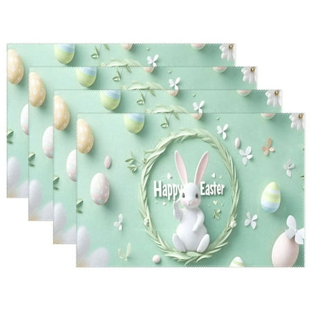 

Ryvnso Placemats Set of 4 Bunny on Easter Dining Mats Heat-Resistant Non-Slip Washable Table Mat