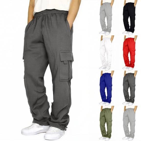 Dwellite Mens Baggy Sweatpants Fall Winter Casual Wide Leg Sweat Pants Athletic Gym Cargo Sweatpants with Pockets 2026 Black M