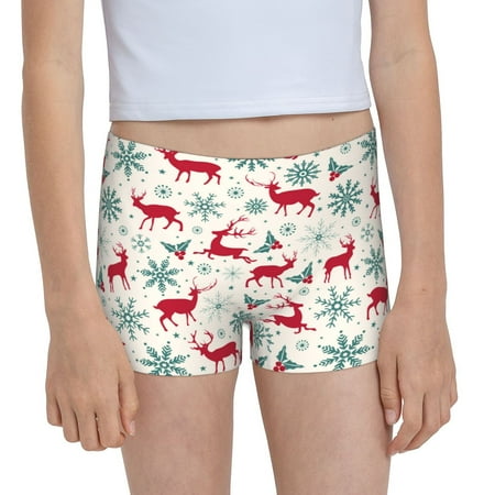 Pofeuu Vintage Christmas Reindeer Print Soft Cotton Girls Boyshort panties Toddler Underwear-Small