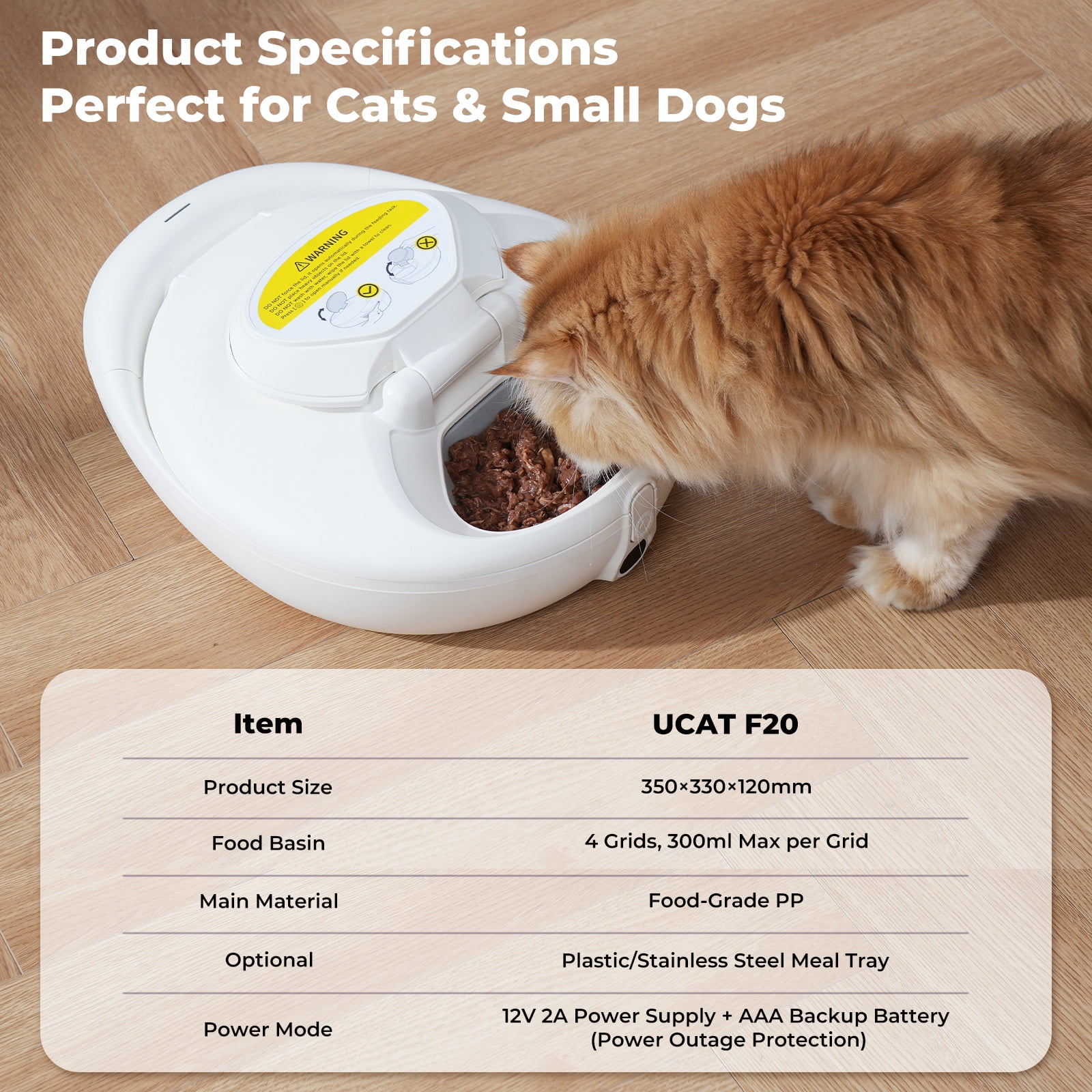 UBPET Smart Automatic Cat Feeder, App Control Dual Temp Cooling & Heating, Wet/Dry/Raw Food, 24H Fresh, 4-Grid Tray, Anti-Pinch, for Cats & Small Dogs 4.4-22 lbs