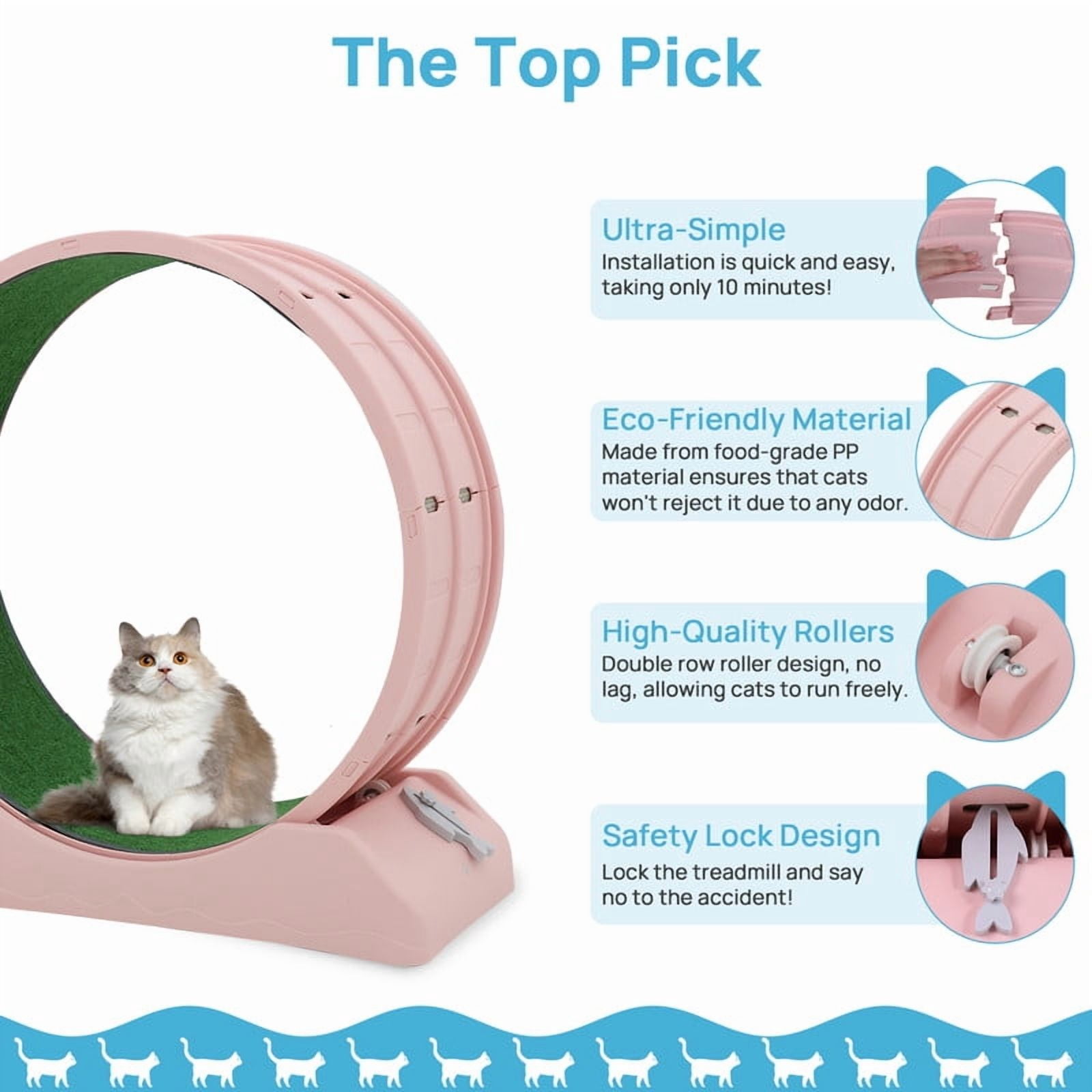 Cat Exerciser Wheel, 31.5 Inch Cat Toy Running Wheel Treadmill with Detachable Carpet for Indoor Cats, Plastic Wheel